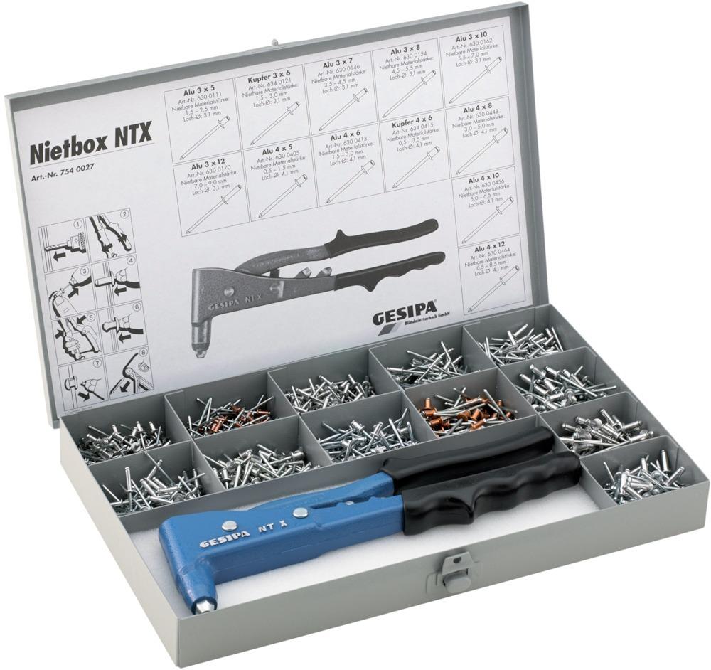 Jeu de rivets aveugles Nietboy avec pince à riveter à main NTX 941 pièces 