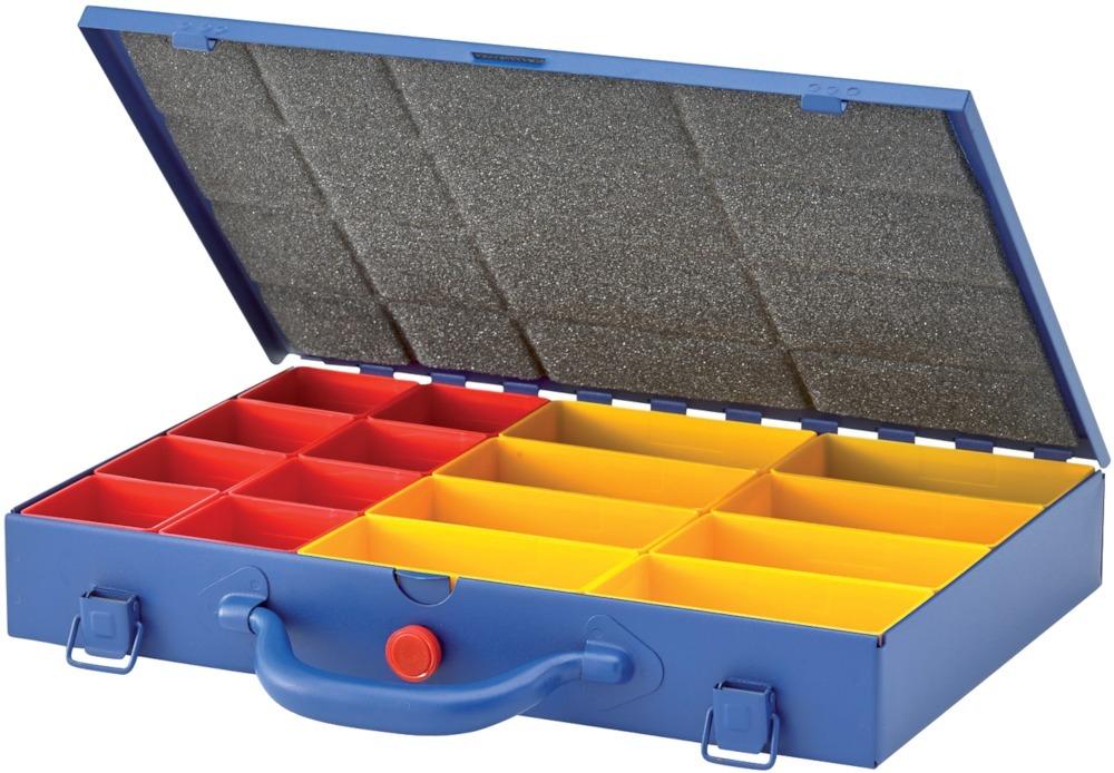 Cloison avec 16 boîtesen plastique interchangeables métal B330xT220xH50mm