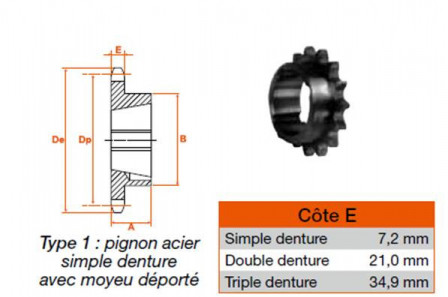Pignon 18 dents pas 12,7 simple 1210