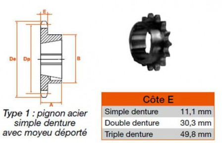 Pignon 17 dents pas 19,5 simple 1610