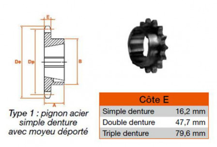 Pignon 17 dents pas 25,4 simple 2012